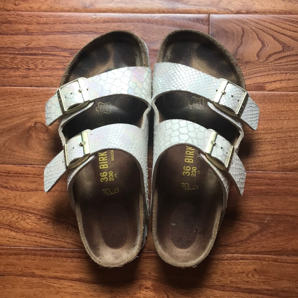 Birkenstock Arizona sandals Shiny Snake Cream